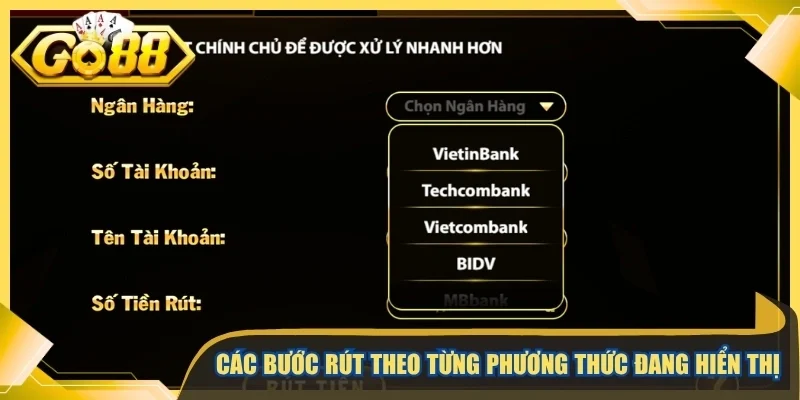 Các bước rút theo từng phương thức đang hiển thị